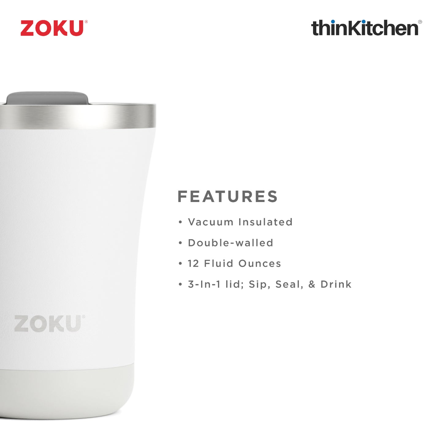 Zoku 12oz White 3in1 Tumbler