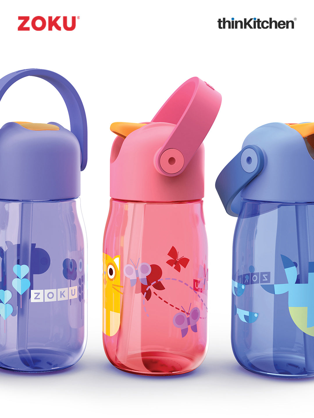 Zoku Pink Kids Flip Straw Bottle 1 Bottle, 1 Lid W/ Straw And Carrying Cord-14Oz/415 Ml