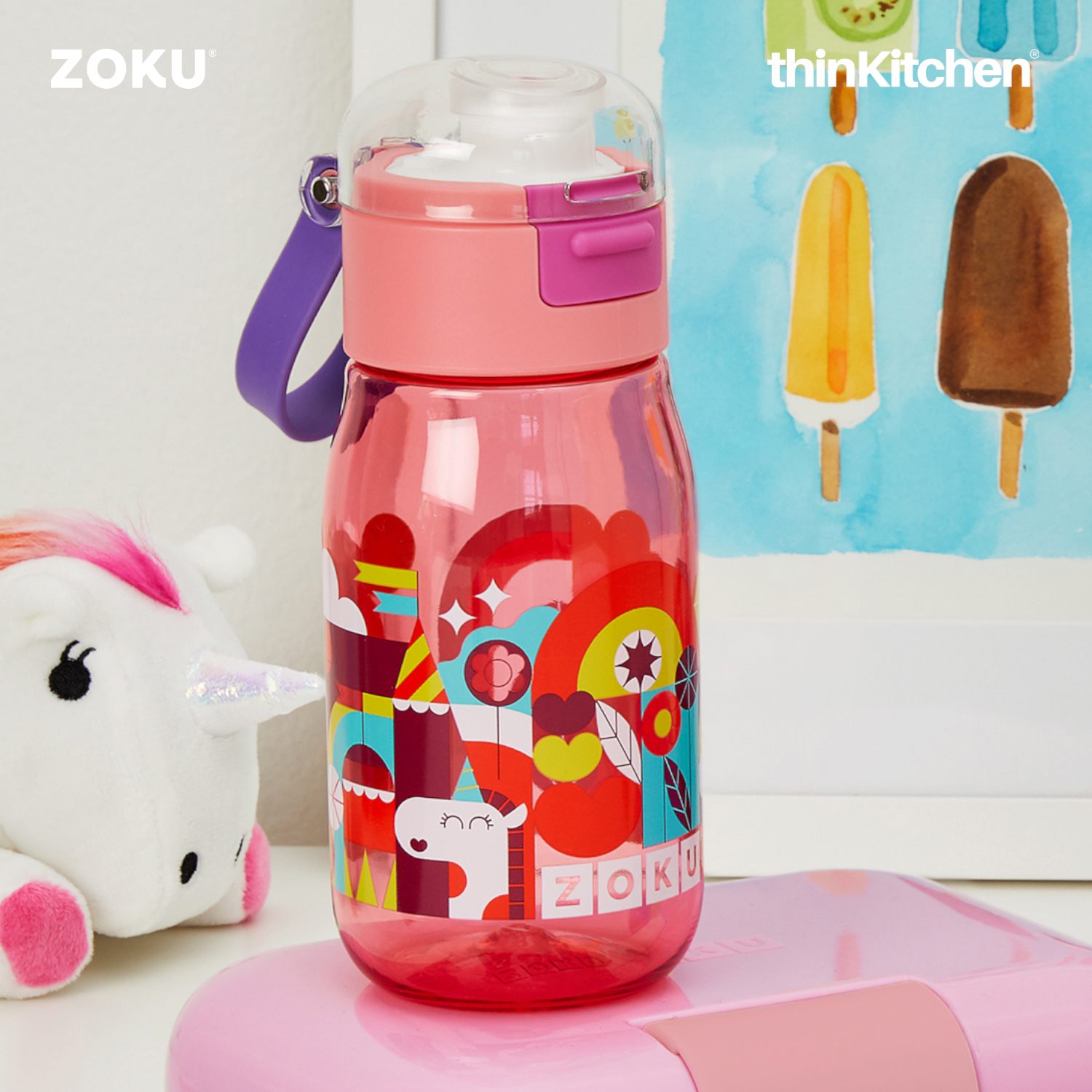 Buy Zoku Flip Gulp Kids Bottle Pink Online at thinKitchen