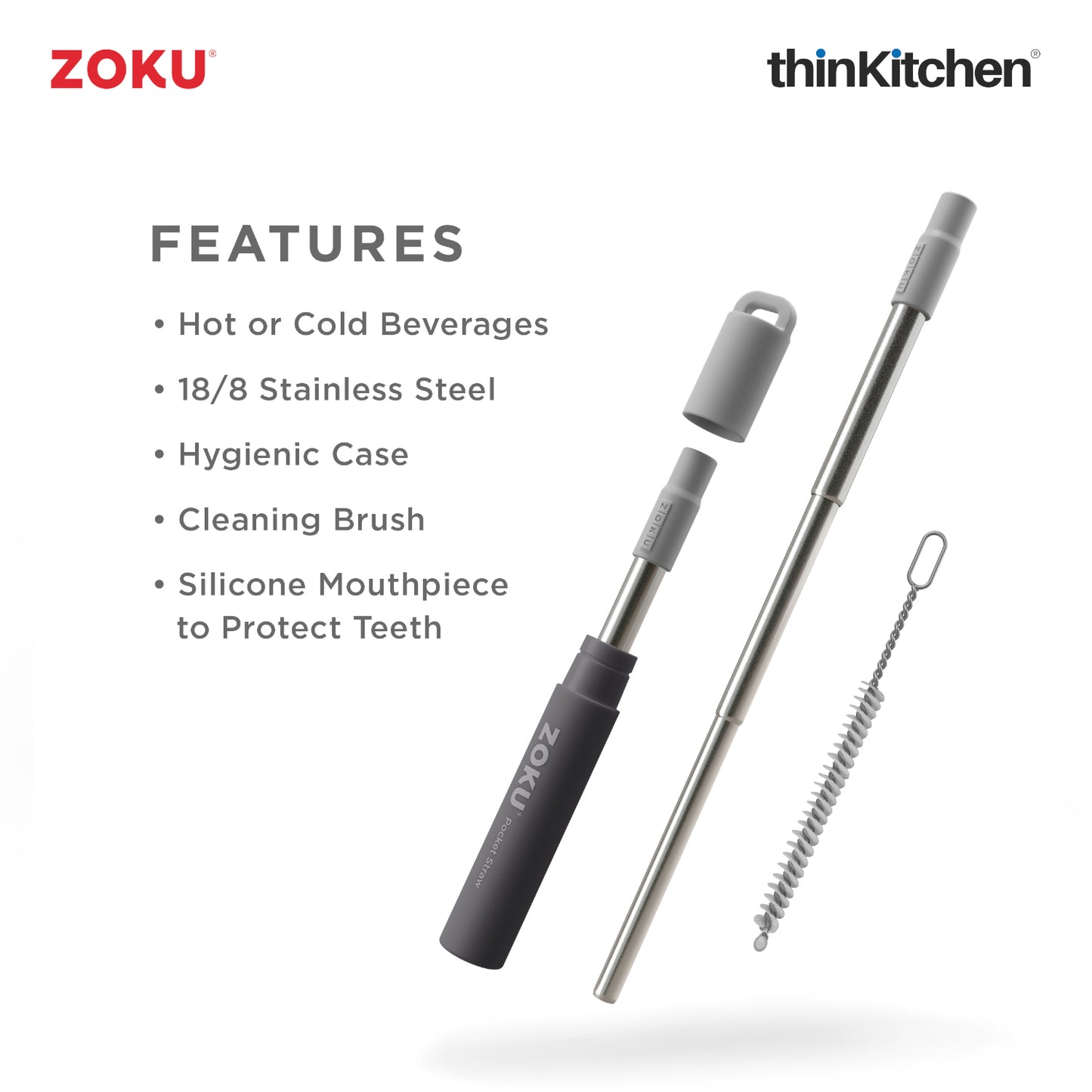 Zoku Grey Two Tone Pocket Straw