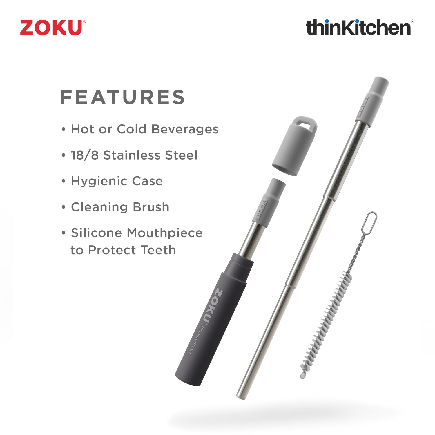 Zoku Grey Two Tone Pocket Straw - 3