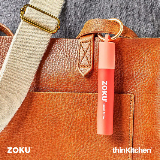 Zoku Reusable Collapsible Stainless Steel Pocket Straw with Case - Red
