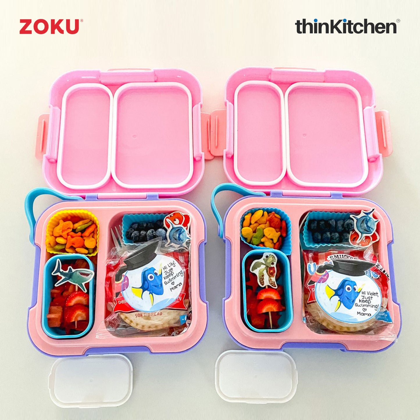 Zoku Premium Pink Neat Bento Box | Leakproof Kids Lunch & Food Container