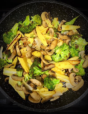 Broccoli, Mushroom and Babycorn stir fry