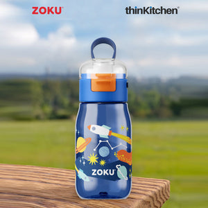 Zoku Blue Space Flip Gulp Kids Bottle, 475ml