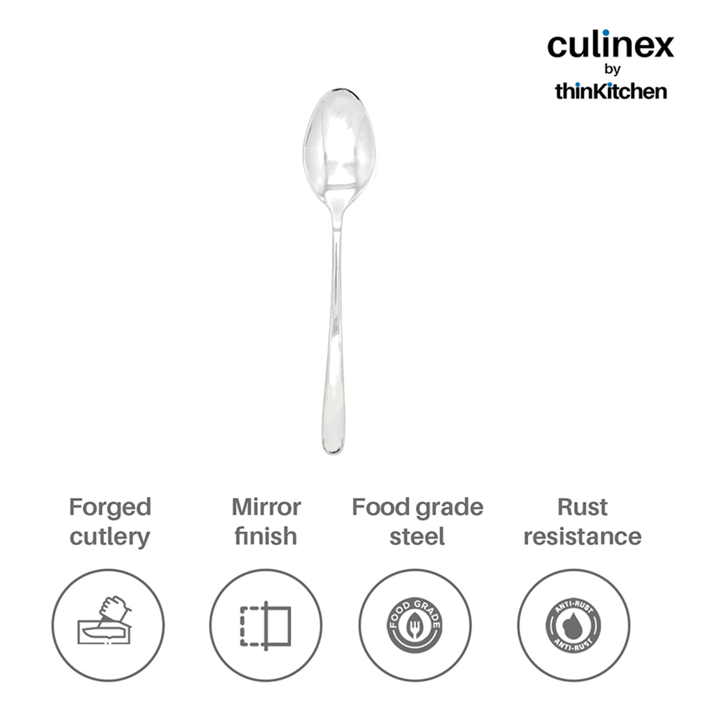 Culinex by thinKitchen|Dora 18/8 Stainless Steel All Purpose Spoon, Mirror Finish, Set of 6