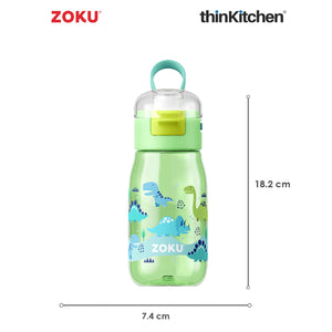Zoku Green Dino Flip Gulp Kids Bottle, 475ml