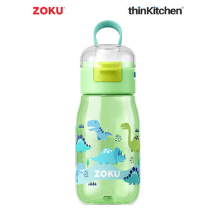 Zoku Green Dino Flip Gulp Kids Bottle, 475ml