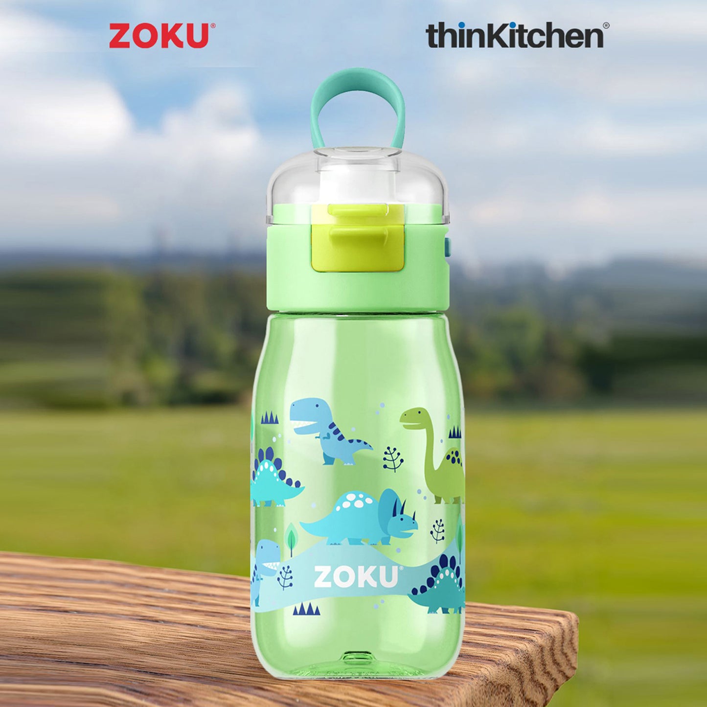 Zoku Green Dino Kids Flip Gulp Bottle