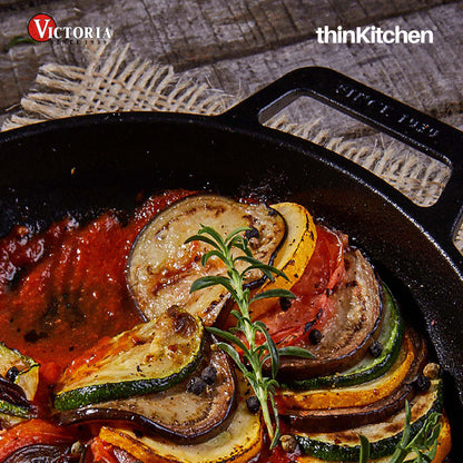 Victoria Cast Iron Round Skillet with Double Loop Handles, Made in Colombia, 10 Inches