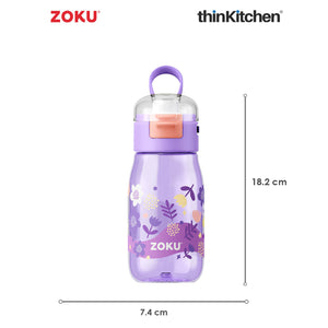 Zoku Purple Flowers Flip Gulp Kids Bottle, 415ml
