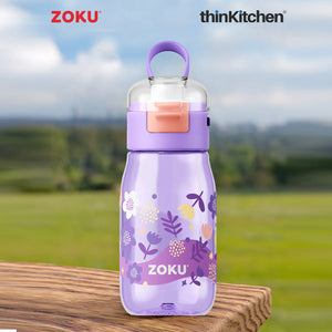 Zoku Purple Flowers Flip Gulp Kids Bottle, 415ml