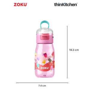 Zoku Pink Pops Flip Gulp Kids Bottle, 415ml