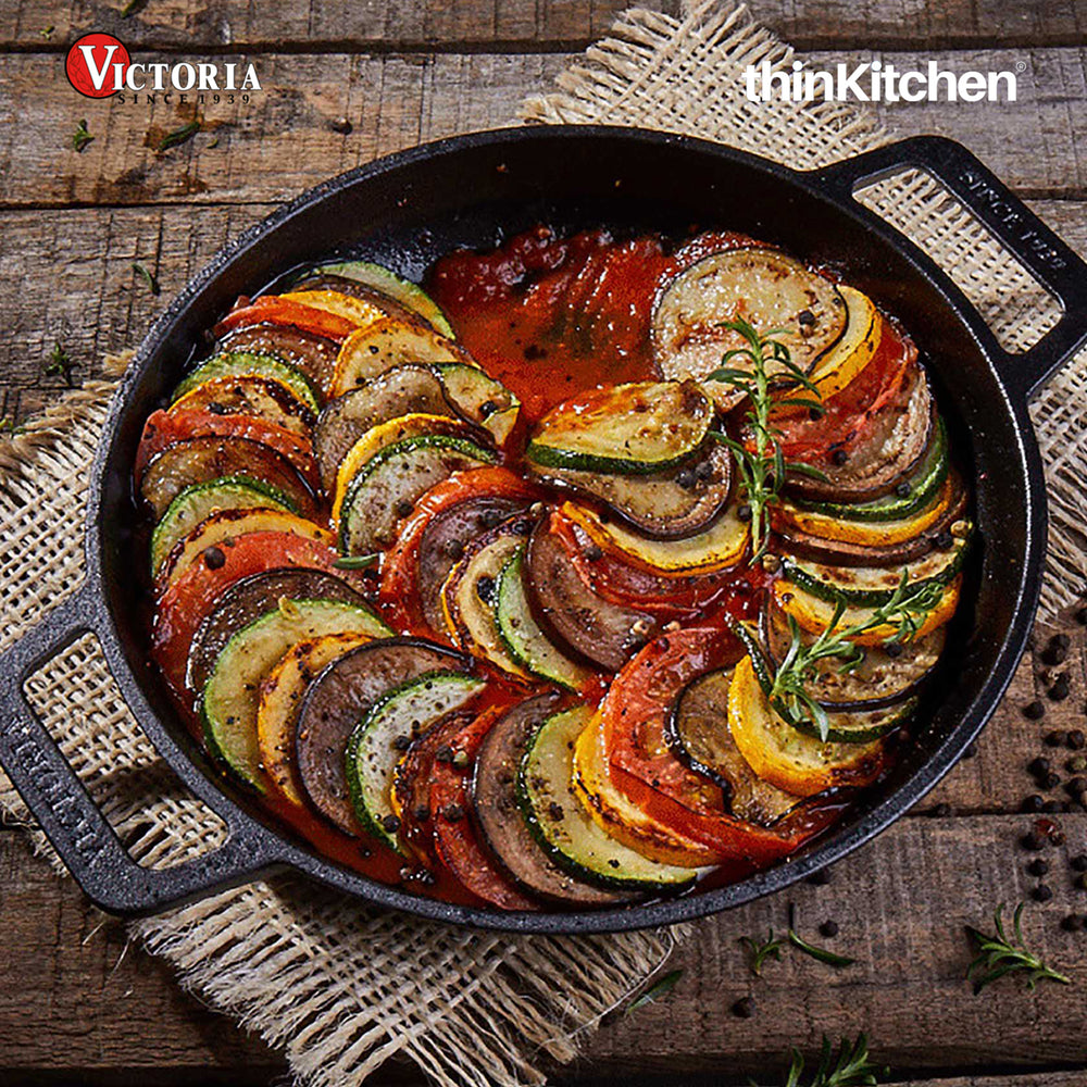 Victoria 10" Pre-Seasoned Premium Cast Iron Round Grill Skillet With Double Handle For Chicken, Fish & Vegetables