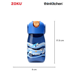 Zoku Blue Shark Flip Straw Bottle, 415ml