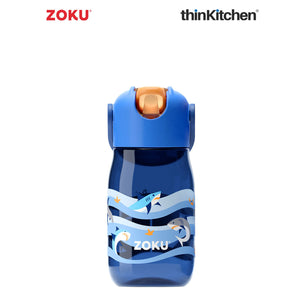 Zoku Blue Shark Flip Straw Bottle, 415ml