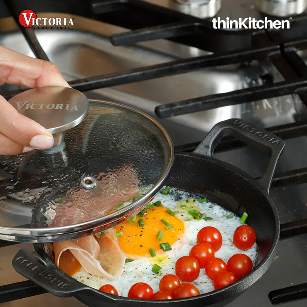 Victoria 5.5" Pre-Seasoned Cast Iron Skillet With Glass Lid | Premium Mini Frying Pan For Eggs, Cookies, Desserts