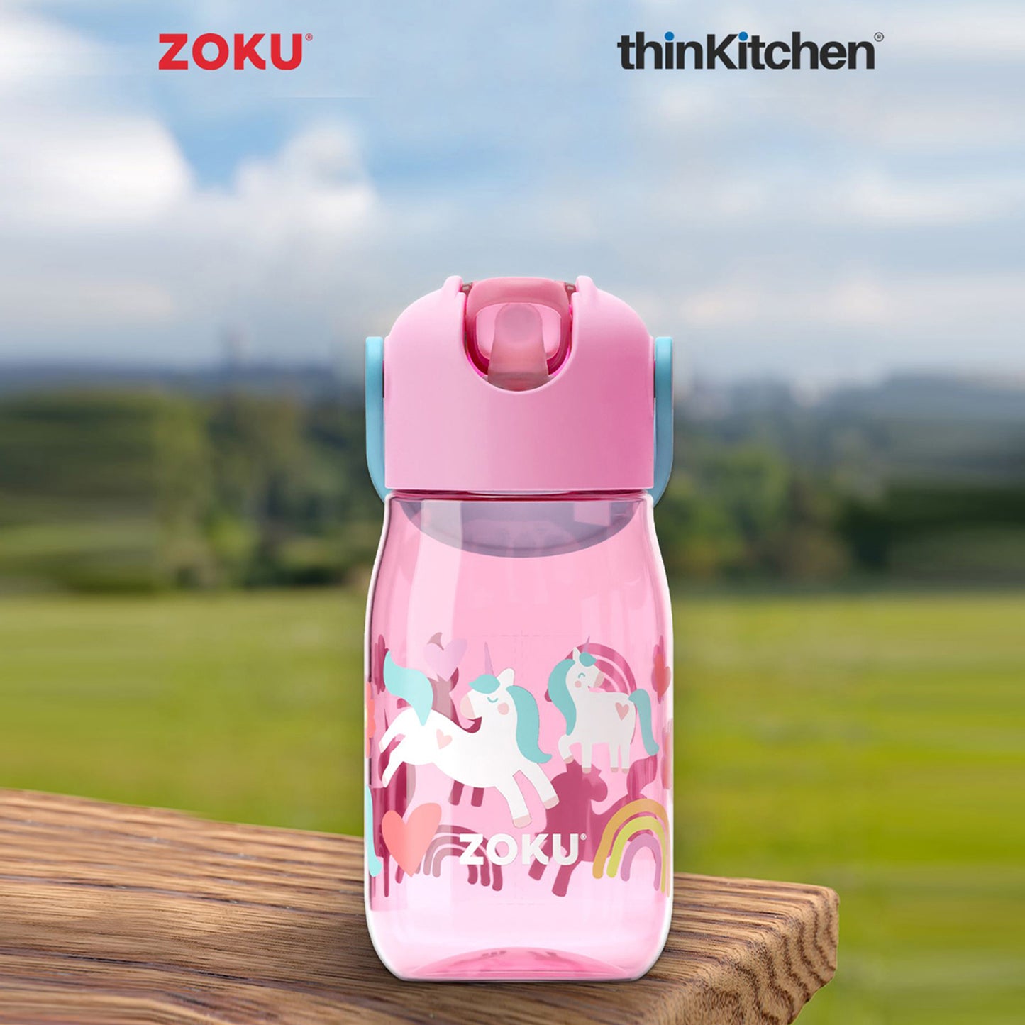 Zoku Pink Unicorn Flip Straw Bottle