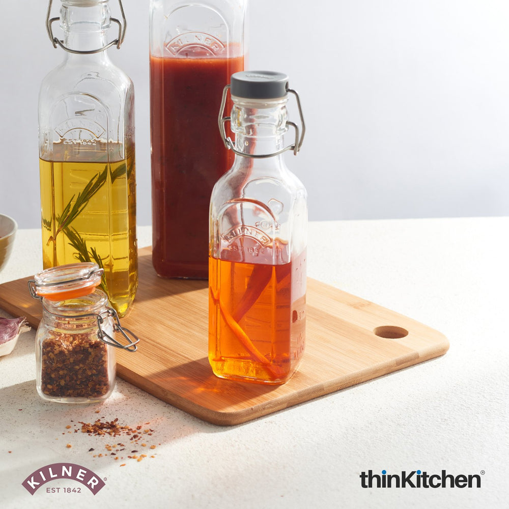 Kilner 300ml Airtight Square Premium Glass Oil Bottle with Clip Top Lid for Vinegar, Water, Dressings & Kitchen Pantry Use