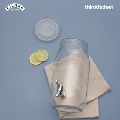 Kilner Premium 3 L Airtight Clip Top Glass Drinks Dispenser with Tap for Beer, Detox Water, Juice, Cocktails, Beer, Water Pitcher