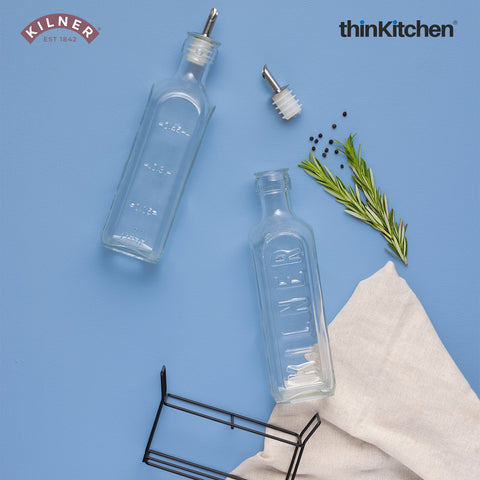 Kilner Set Of 2 Oil Bottle & Metal Rack ,0.6 Litre