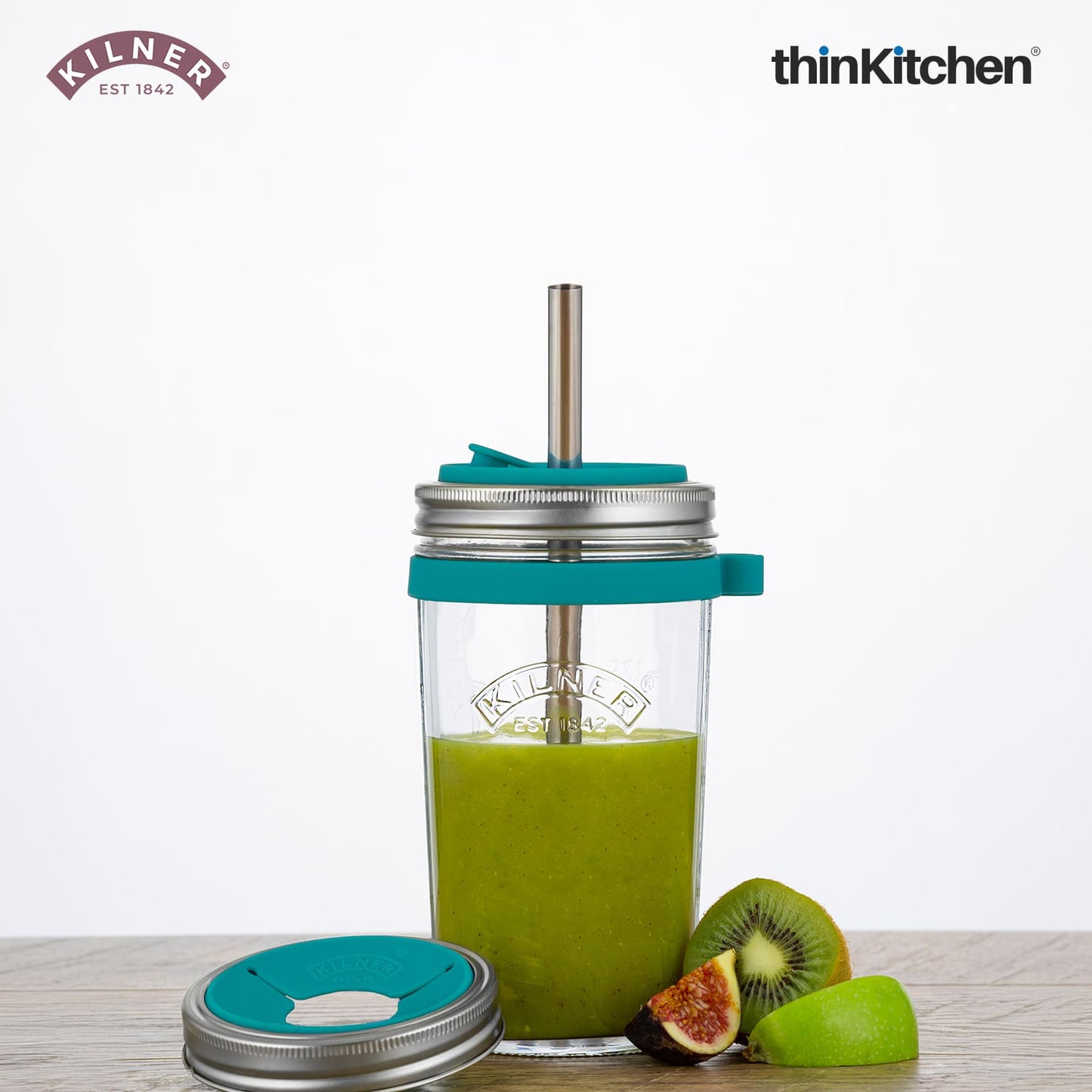 Kilner Smoothie Making Set | Smoothie Glass with Straw | Reusable Smoothie Glass Jar for Homemade Drinks