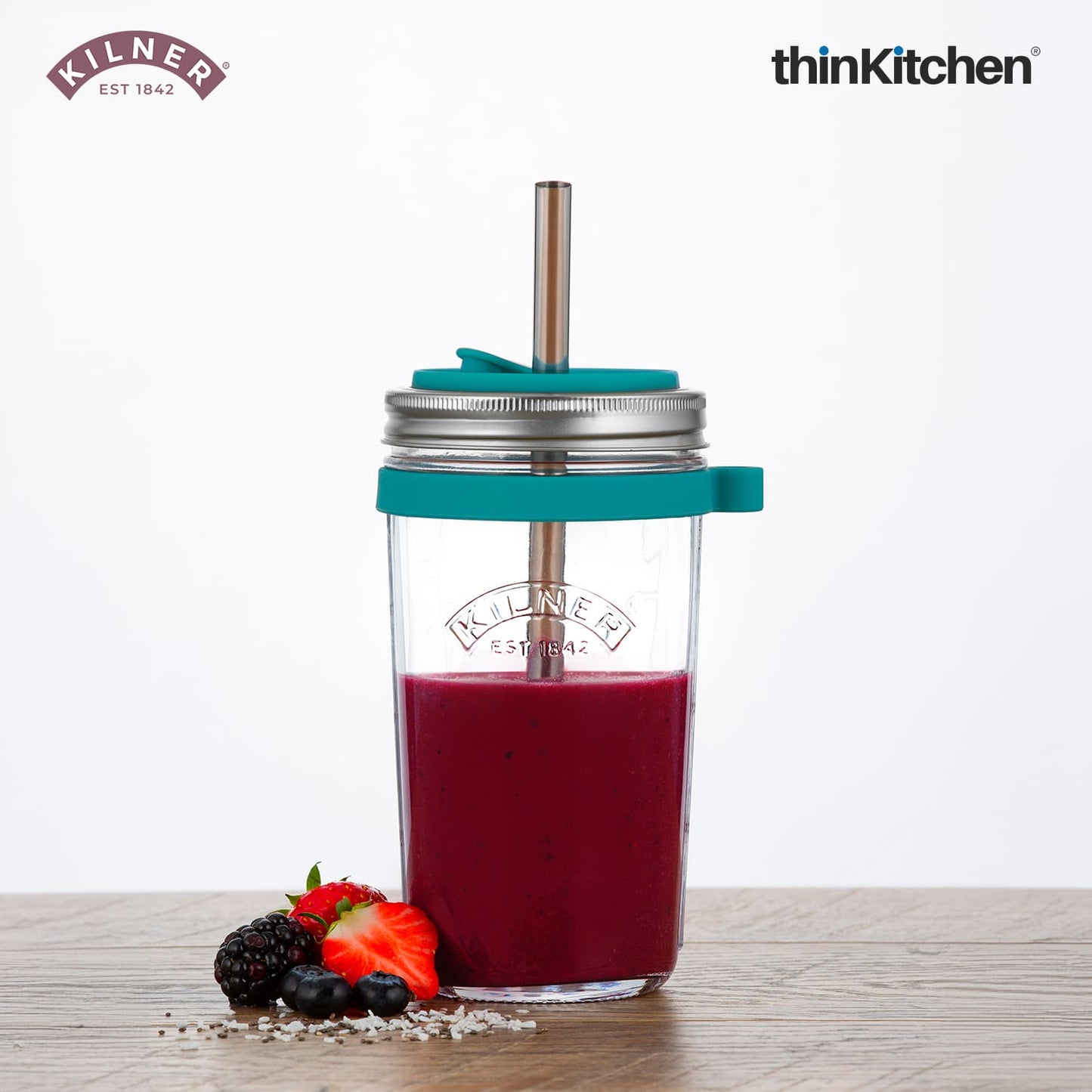 Kilner Smoothie Making Set | Smoothie Glass with Straw | Reusable Smoothie Glass Jar for Homemade Drinks
