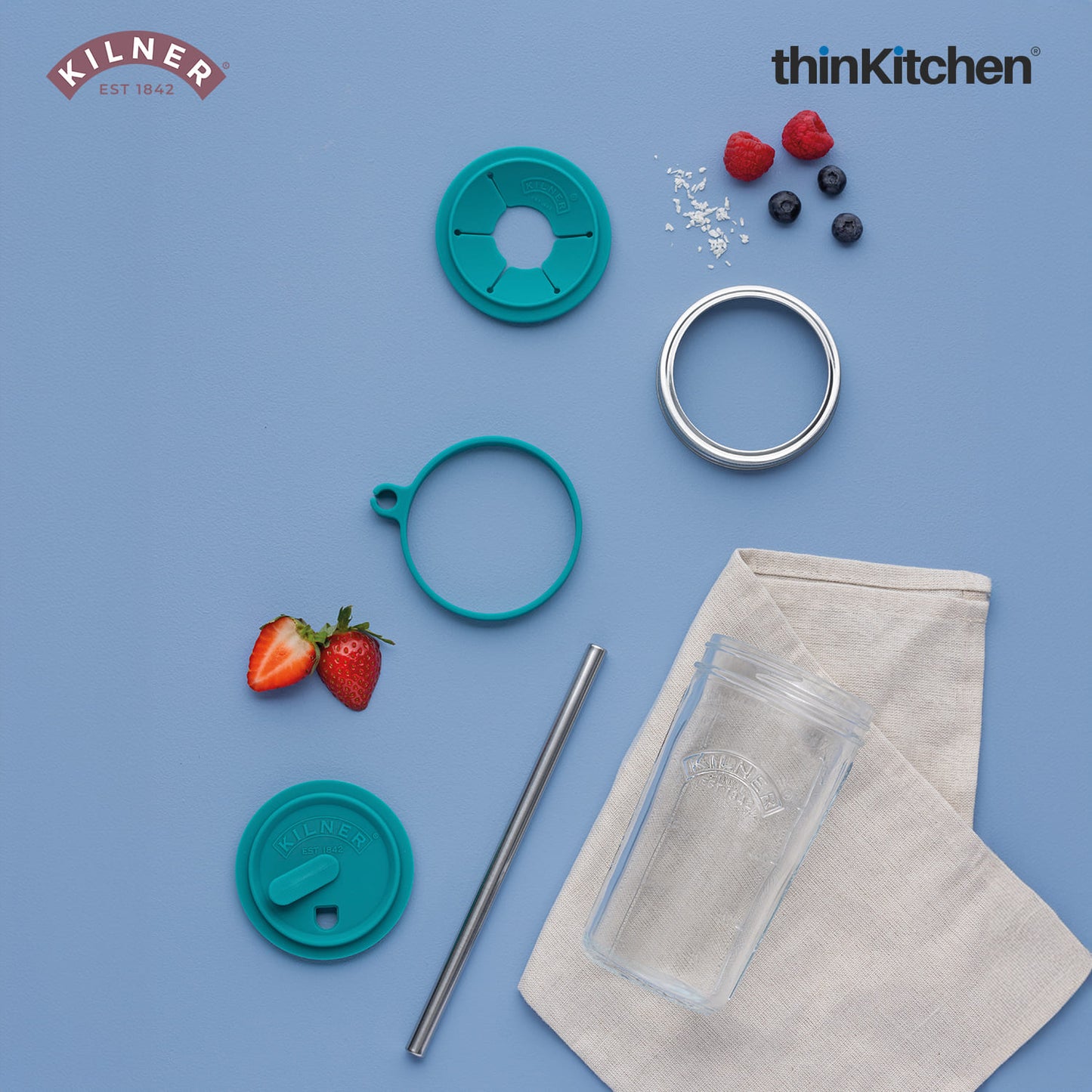 Kilner Smoothie Making Set | Smoothie Glass with Straw | Reusable Smoothie Glass Jar for Homemade Drinks