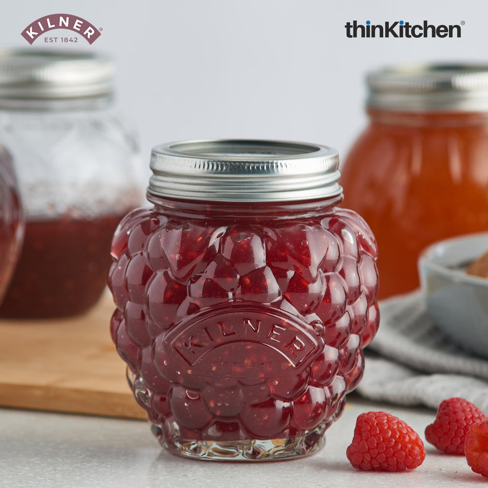 Kilner 400ml Berry Shaped Airtight Premium Preserve Glass Jars for Kitchen Storage, ideal for Jams, Chutneys