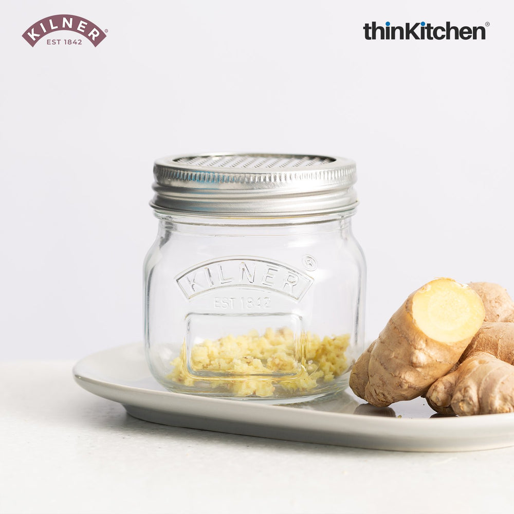 Premium Glass Storage Jar with Stainless Steel Fine Grater Lid -  250ml for Nutmeg, Cheese, Garlic & Citrus