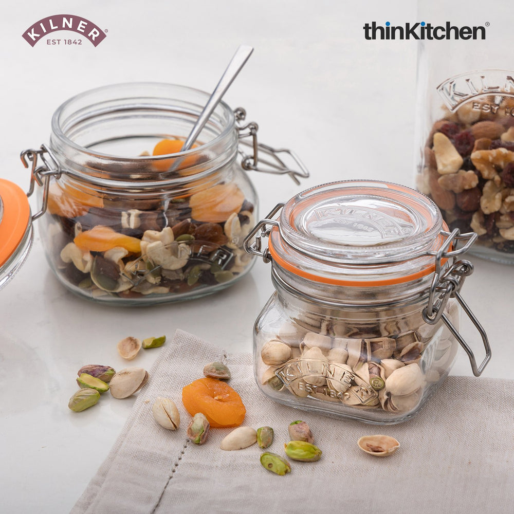 Kilner Premium 250ml Airtight Leakproof Small Square Glass Jar with Clip Top Lid or Spices, Sauces, Chutneys,  Baby Food, Honey, Ghee