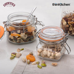 Premium Borosilicate Airtight Leakproof Square Glass Jar with Clip Top Lid, 250ml