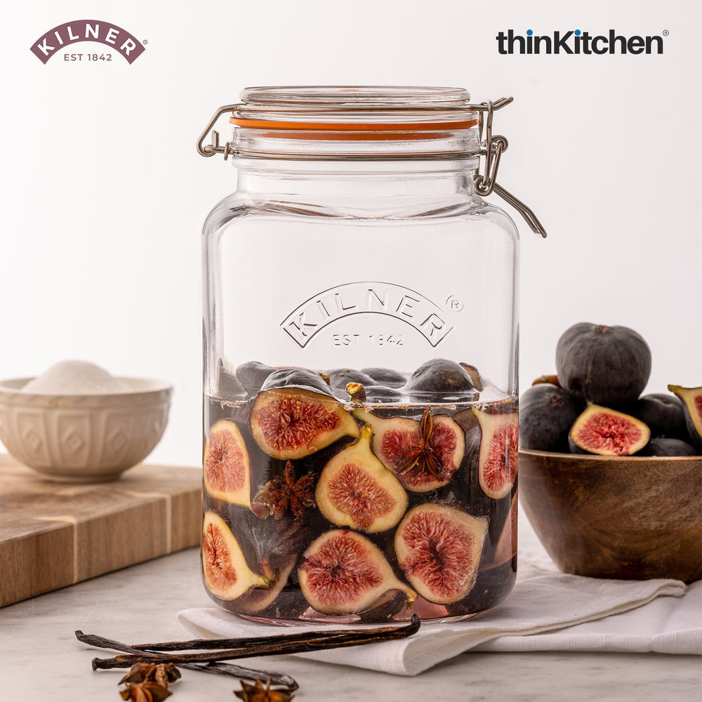Kilner Premium 3L Airtight Clip Top Square Glass Storage Jar For Pickles, Pulses, Oats, Fridge Storage