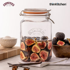Kilner Premium 3L Airtight Clip Top Square Glass Storage Jar For Pickles, Pulses, Oats, Fridge Storage