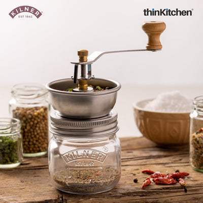 Kilner Premium 250ml Airtight Seasoning Manual Grinder Glass Preserve Jar for Spice, Salt & Pepper