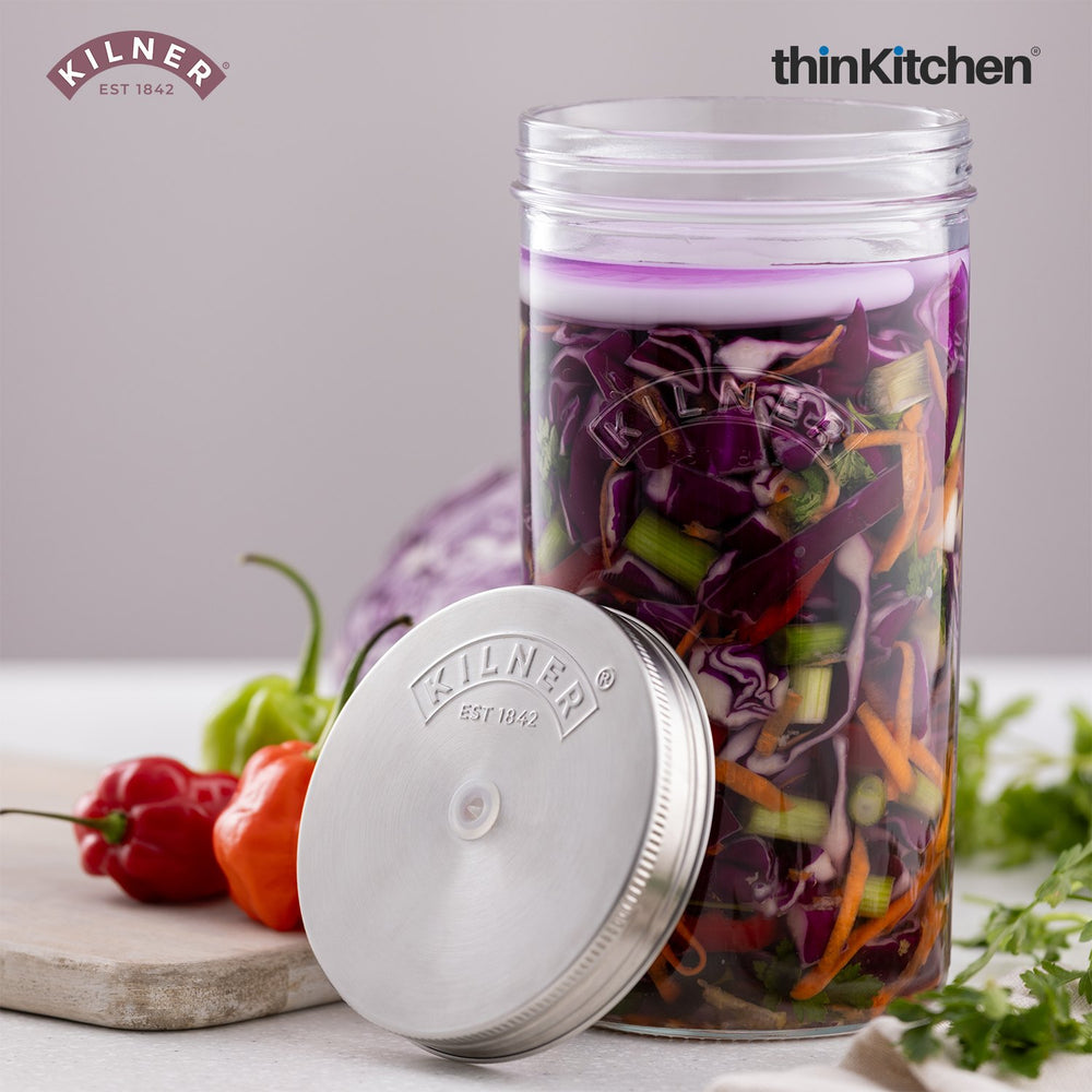 Kilner Premium 1L Fermentation Airtight Glass Jar Set with Airlock Lid & Ceramic Weights for Kimchi, Pickles, Sauerkraut, Cultures