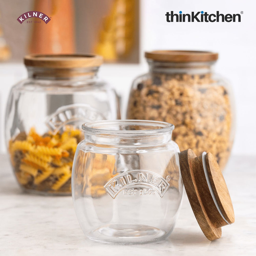 Kilner Universal 2L Airtight Glass Jar with Wooden Lid for Dry Food Items