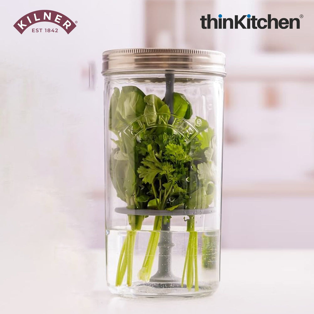 Kilner Premium 1L Airtight Glass Herb Keeper Jar for Mint, Coriander, Basil, Parsley | Keeps Herbs Fresh for Up to 3 Weeks