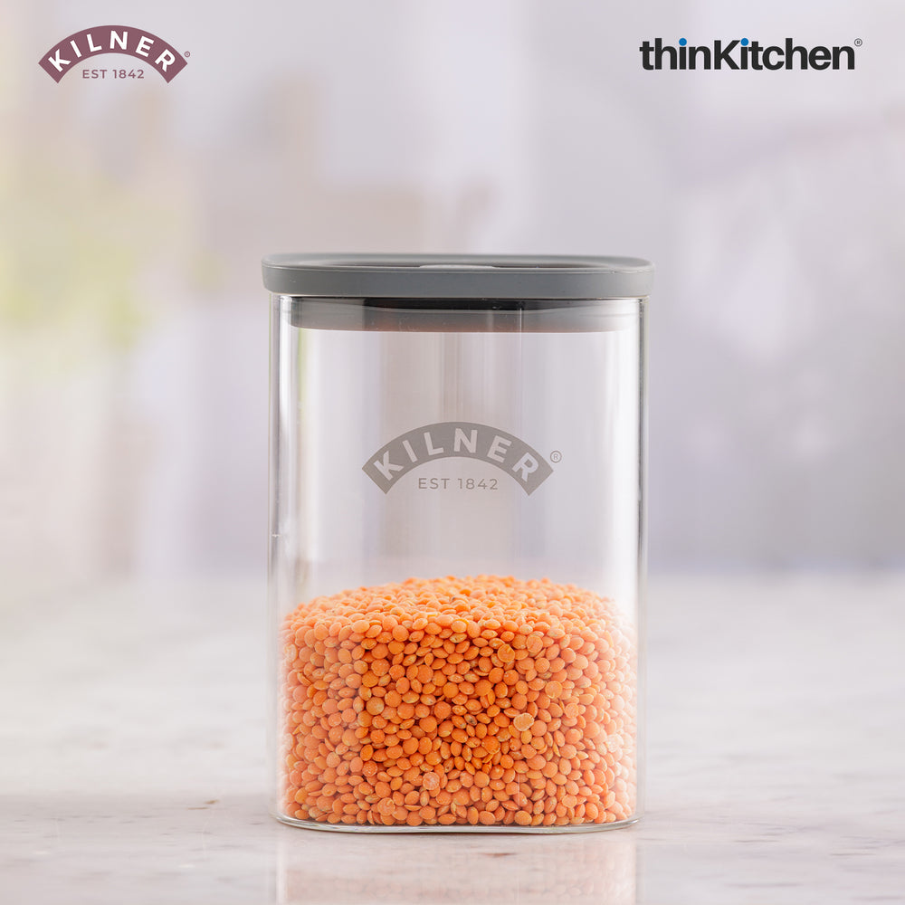 Kilner Premium 1 L Fresh Storage Airtight Glass Jar with Vacuum Seal for Tea, Coffee, Sugar, Snacks