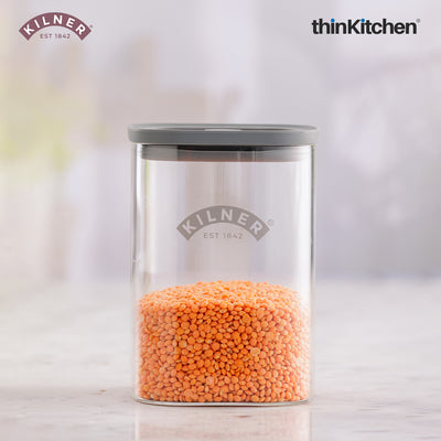 Kilner Premium 1 L Fresh Storage Airtight Glass Jar with Vacuum Seal for Tea, Coffee, Sugar, Snacks