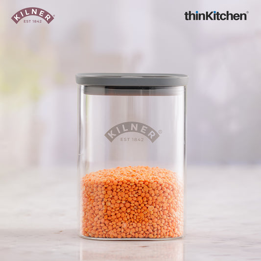 Kilner Premium 1 L Fresh Storage Airtight Glass Jar with Vacuum Seal for Tea, Coffee, Sugar, Snacks