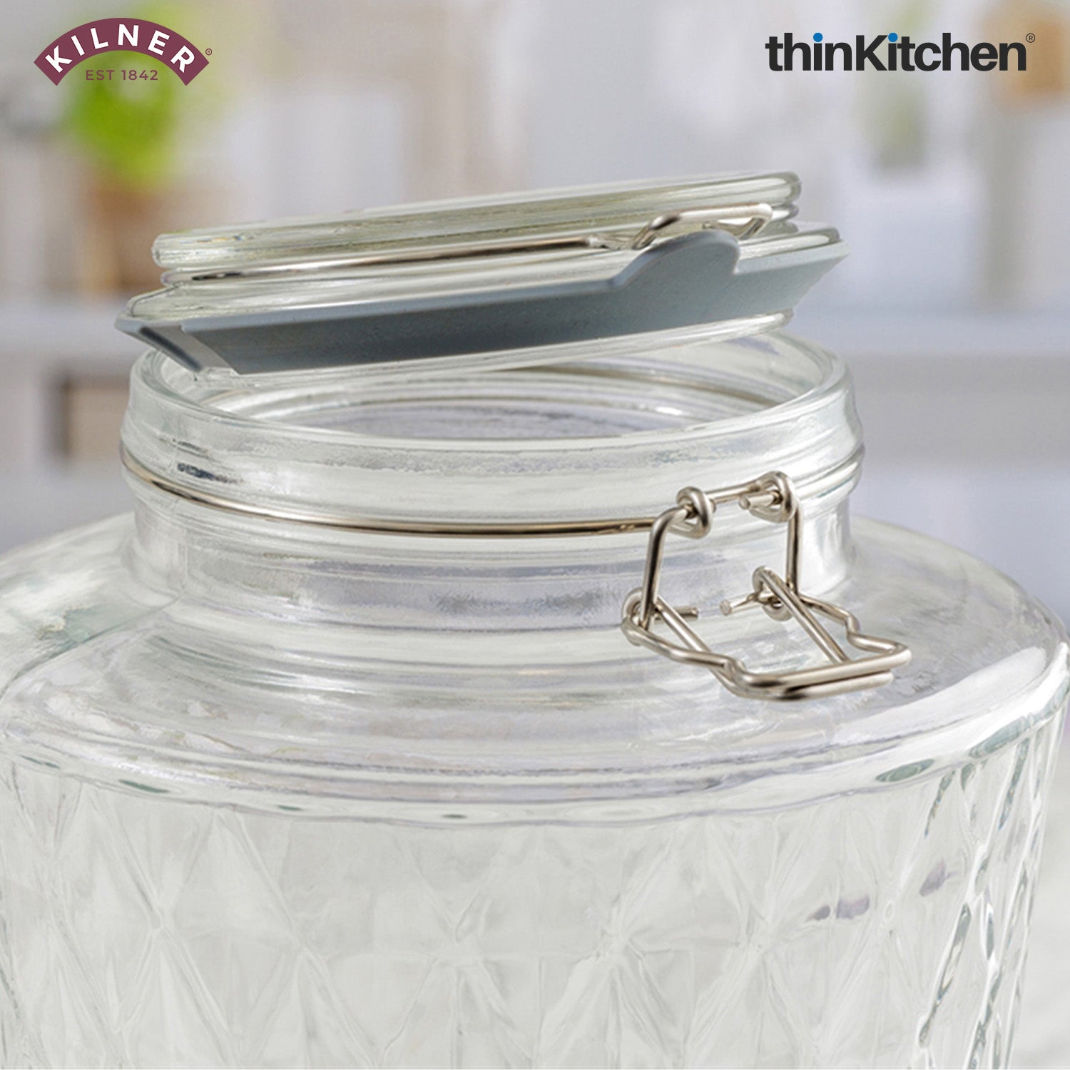 Kilner Premium 5L Airtight Clip Top Glass Drinks Dispenser with Tap for Beer, Detox Water, Juice, Cocktails, Beer, Water Pitcher | Diamond Cut Design, BPA Free, Transparent, Reusable - 2