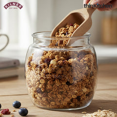 Kilner Premium 850ml Universal Airtight Glass Jar with Push Top Wooden Lid for Dry Food Like Grains, Pulses, Spices, And Cereals | Transparent, BPA Free, Reusable Kitchen Storage Container