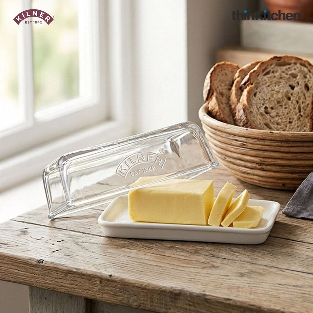 Premium Cheese Store, Butter Dish with Glass Lid & Ceramic Base | Airtight Cheese Storage Container for Fridge Storage & Serving with Silicone Seal