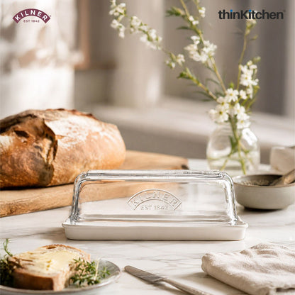 Premium Cheese Store, Butter Dish with Glass Lid & Ceramic Base | Airtight Cheese Storage Container for Fridge Storage & Serving with Silicone Seal