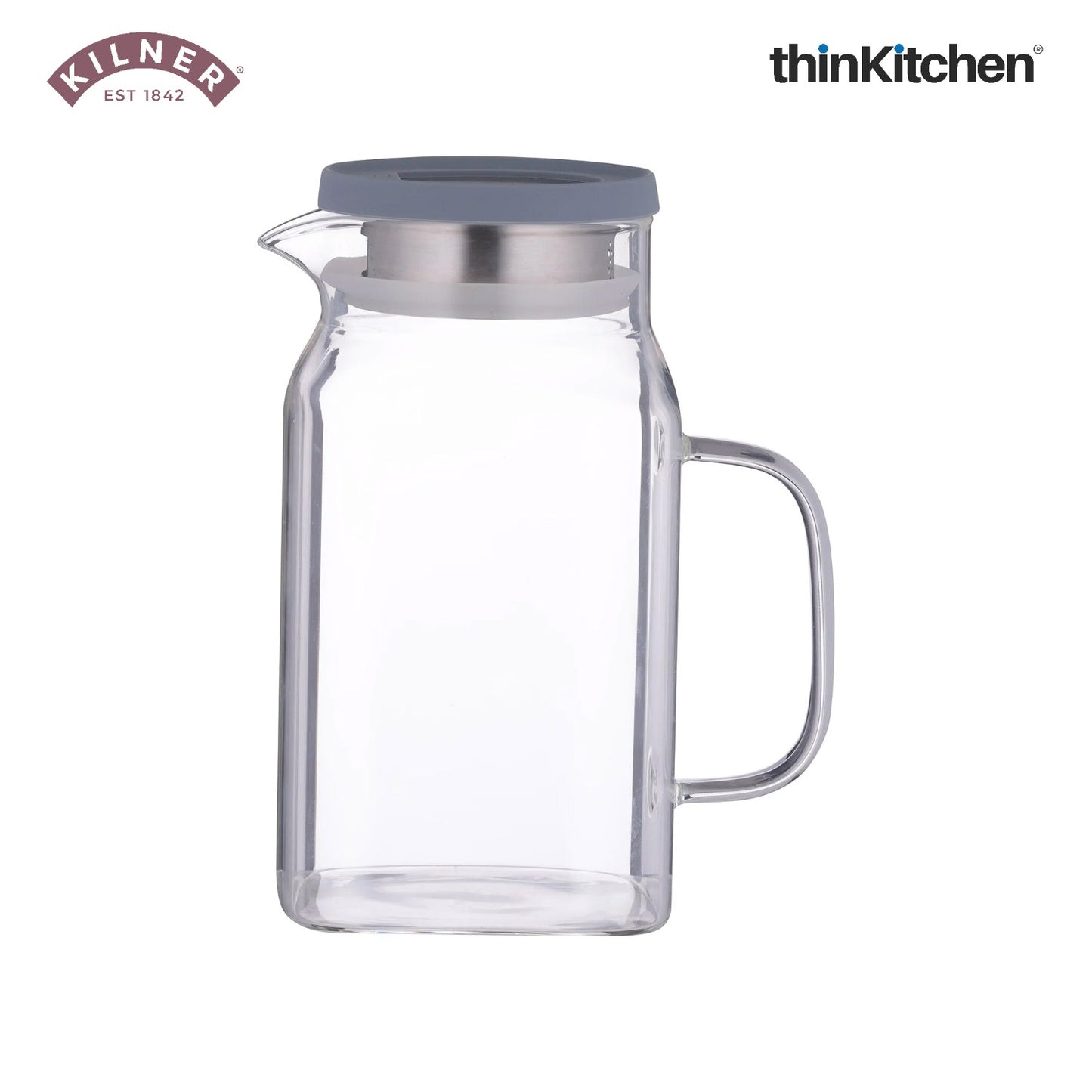 Kilner 1.2L Glass Water Jug with Stainless Steel Lid & Filter