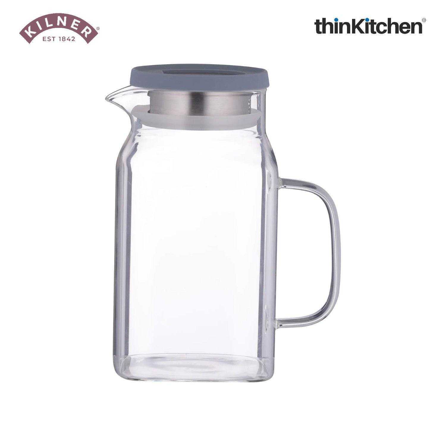 Kilner 1.2L Glass Water Jug with Stainless Steel Lid & Filter - 9