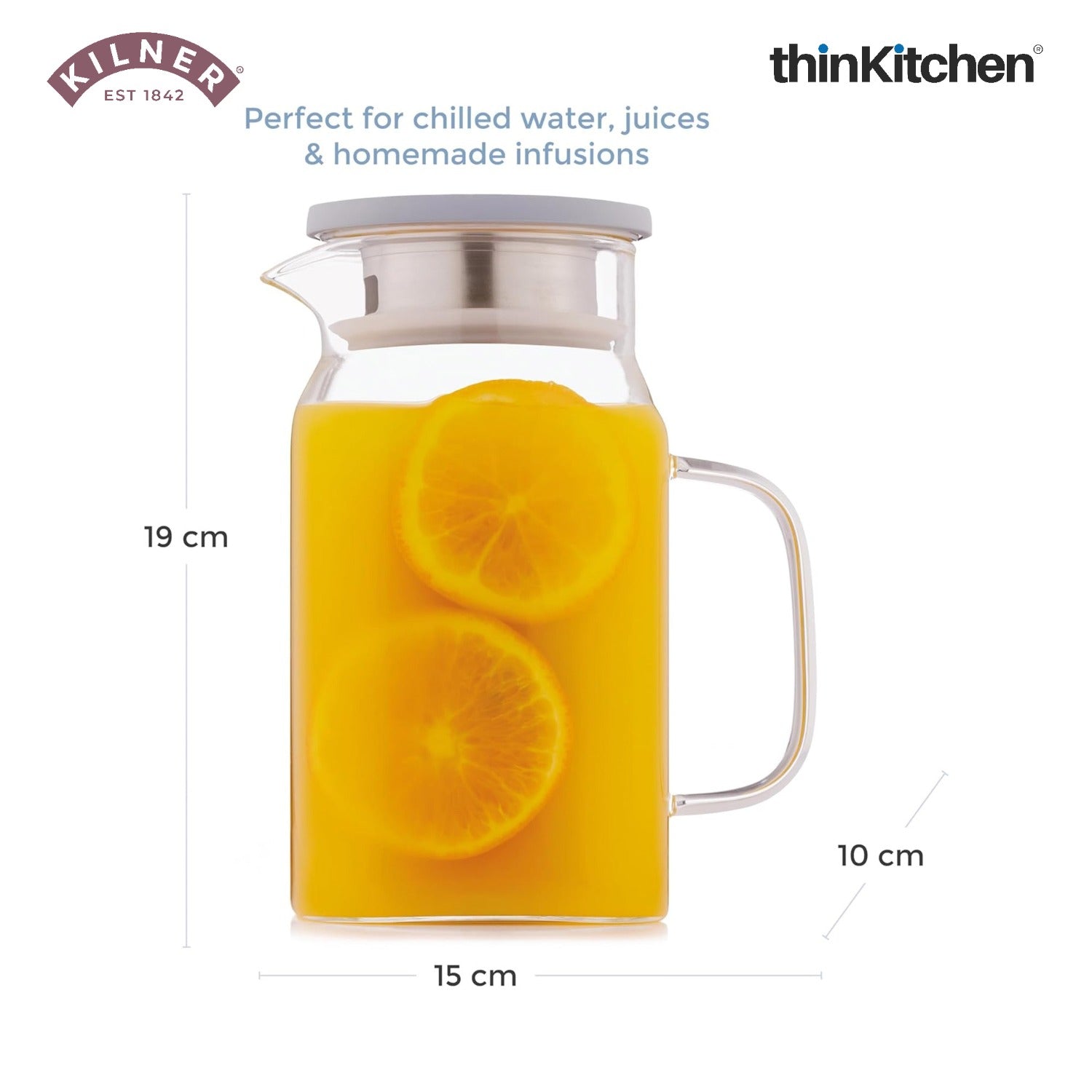 Kilner 1.2L Glass Water Jug with Stainless Steel Lid & Filter - 2