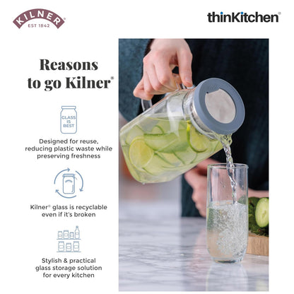 Kilner 1.2L Glass Water Jug with Stainless Steel Lid & Filter