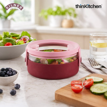 Kilner Leakproof 700ml Glass Food Storage Bowl with Silicone Sleeve, Pink